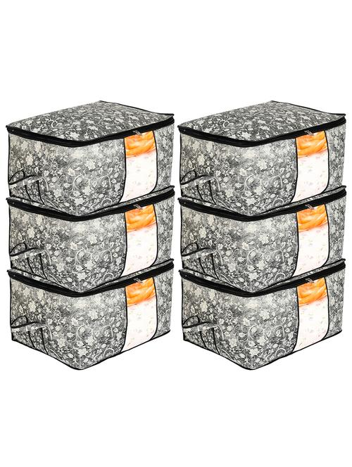 kuber industries metalic flower print non woven 6pieces underbed storage bag,cloth organiser (black) - 18192299 - Very Small Image - 1