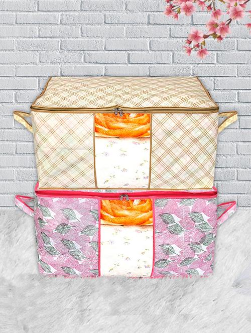 kuber industries metalic print non woven 2pcs underbed storage bag,cloth organiser (pink & ivory) - 18192305 - Very Small Image - 1