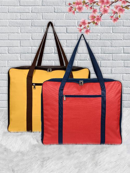 kuber industries 2pcs large lightweight foldable rexine jumbo underbed storage bag (yellow & red) - 18192323 - Very Small Image - 1