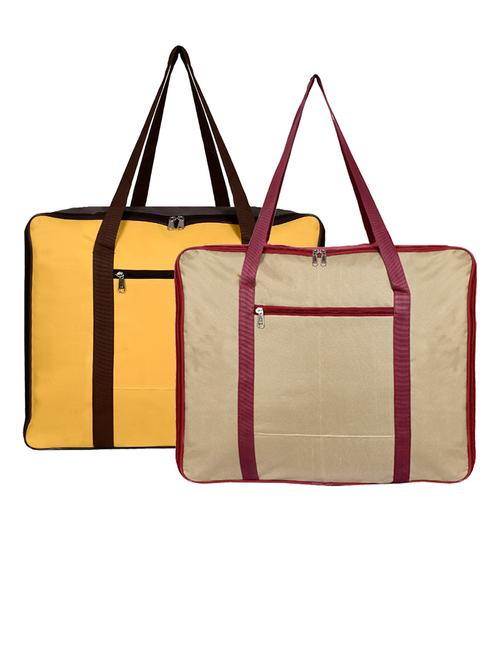 kuber industries 2pcs large lightweight foldable rexine jumbo underbed storage bag (yellow & brown) - 18192324 - Very Small Image - 1