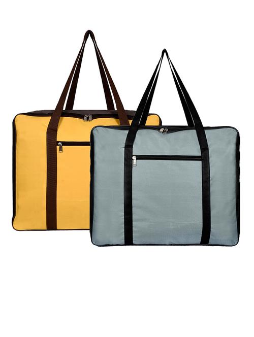 kuber industries 2pcs large lightweight foldable rexine jumbo underbed storage bag (yellow & grey) - 18192325 - Very Small Image - 1