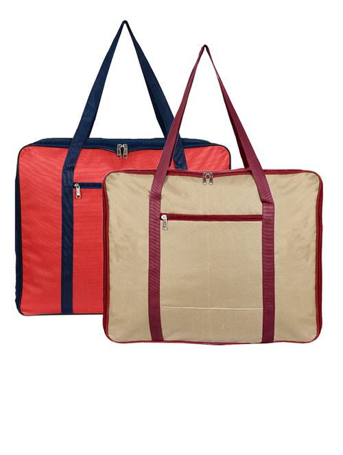 kuber industries 2pcs large lightweight foldable rexine jumbo underbed storage bag (red & brown) - 18192326 - Very Small Image - 1