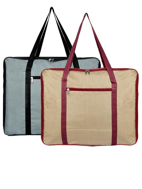 kuber industries 2pcs large lightweight foldable rexine jumbo underbed storage bag (grey & brown) - 18192328 - Very Small Image - 1