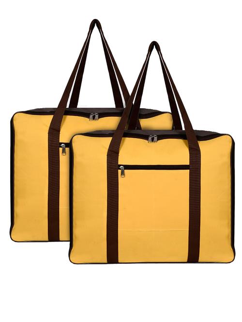 kuber industries 2pcs small lightweight foldable rexine jumbo underbed storage bag (yellow & brown) - 18192336 - Very Small Image - 1