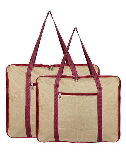 kuber industries 2pcs foldable rexine jumbo underbed storage bag large & small (brown & maroon) - 18192345 - Very Small Image - 1