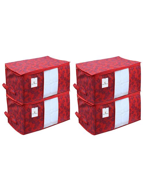 kuber industries metalic printed 4 piece non woven underbed storage bag ,extra large, red - 18192358 - Very Small Image - 1