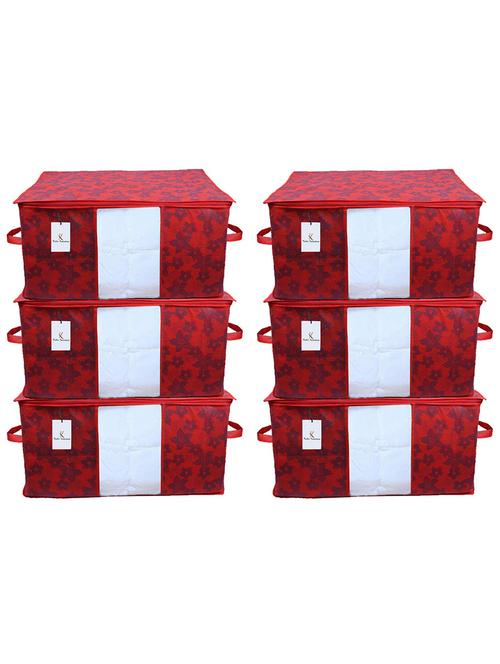 kuber industries metalic printed 6 piece non woven underbed storage bag ,extra large, red - 18192359 - Very Small Image - 1