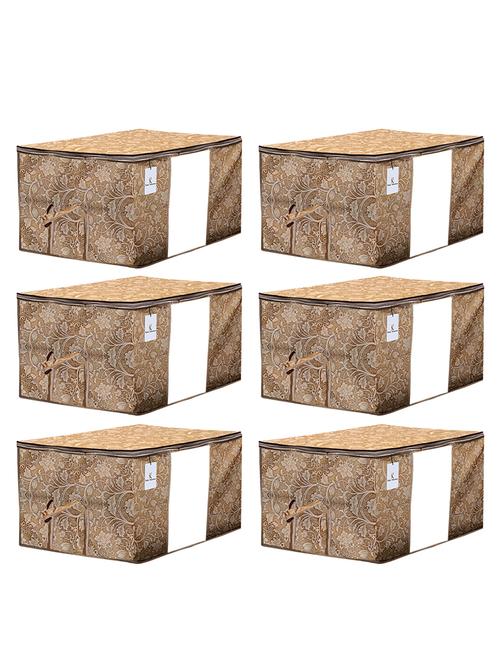 kuber industries metalic printed 6 piece non woven underbed storage bag ,extra large, beige - 18192361 - Very Small Image - 1
