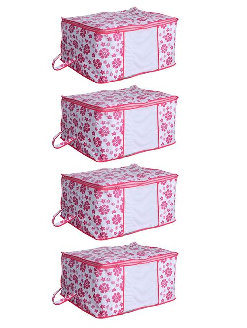 kuber industries flower design 4 piece non woven underbed storage bag ,extra large, pink - 18192362 - Very Small Image - 1