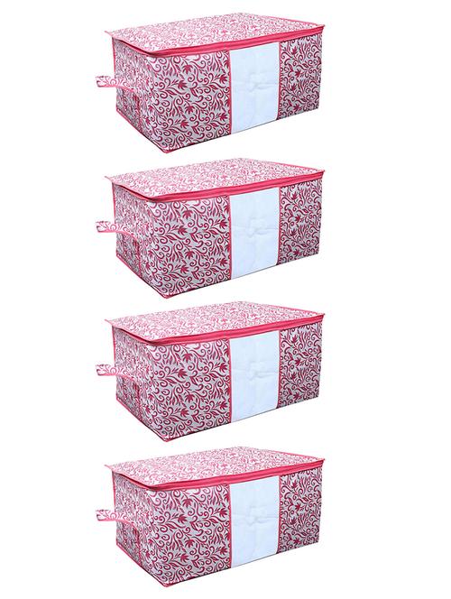 kuber industries leaf design 4 piece non woven underbed storage bag ,extra large, pink - 18192366 - Very Small Image - 1