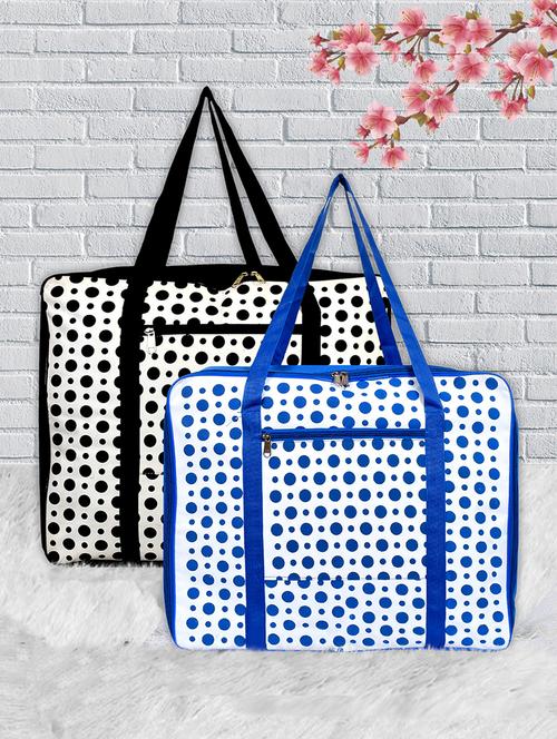 kuber industries dot printed non-woven large size foldable travel luggage duffle bag- pack of 2 (black & blue) - 18192388 - Very Small Image - 1