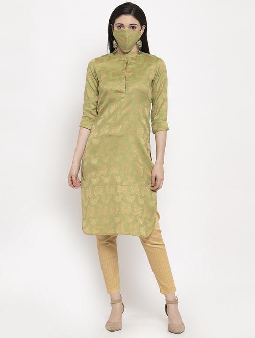 green printed side slit kurta - 18192524 - Very Small Image - 1