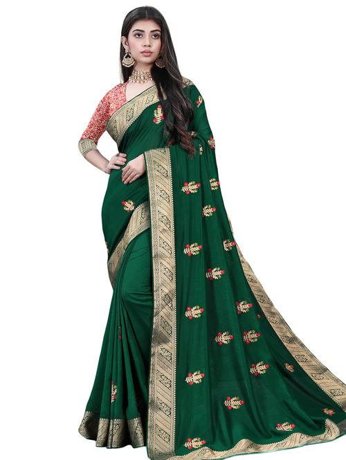 green art silk embroidered saree with blouse - 18192659 - Very Small Image - 1