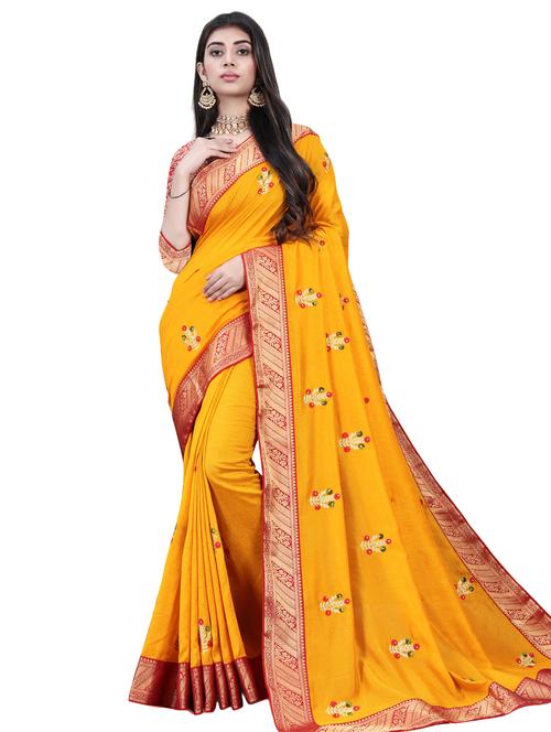 yellow art silk embroidered saree with blouse - 18192660 - Very Small Image - 1