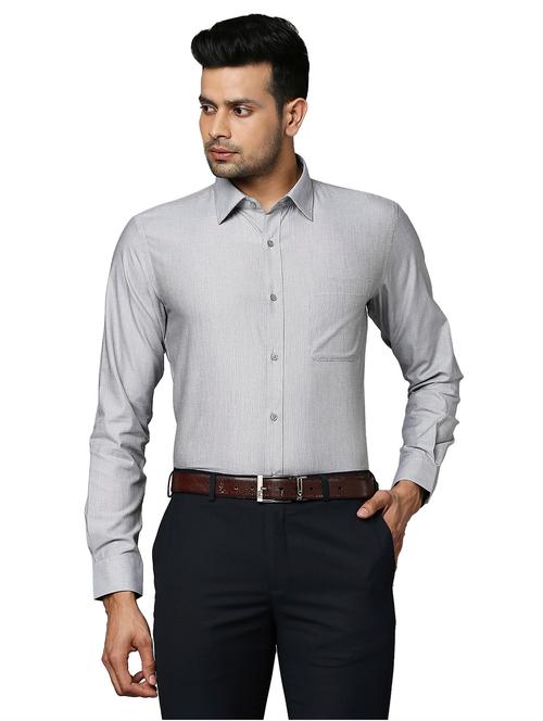 grey solid formal shirt - 18192788 - Very Small Image - 1