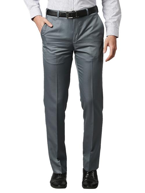 grey solid pleated trousers formal trouser - 18192998 - Very Small Image - 1