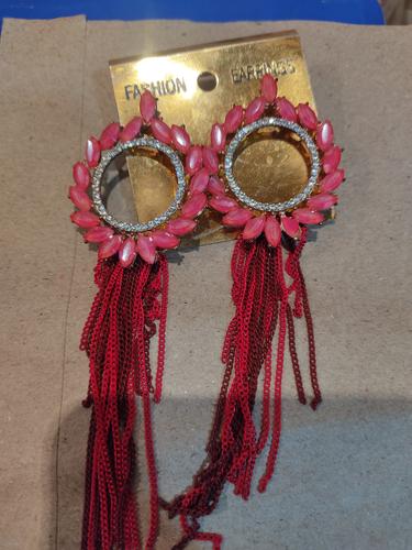 ladies earrings pink color - 18193285 - Very Small Image - 1