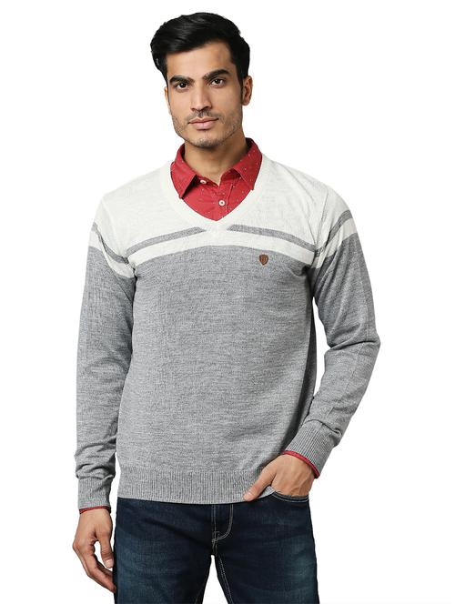 grey melange color-blocked pullover - 18193879 - Very Small Image - 1