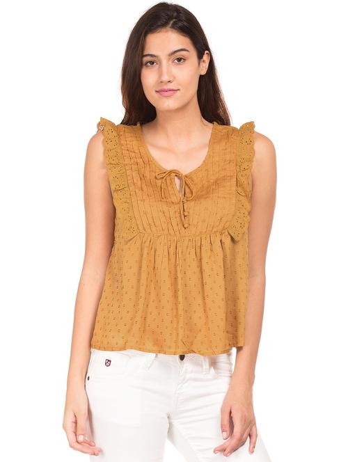 yellow self design regular top - 18194774 - Very Small Image - 1