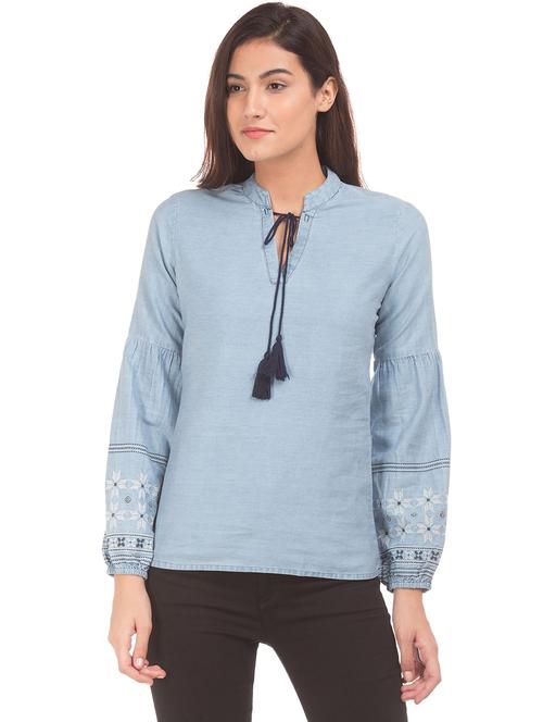 tie up neck embroidered top - 18195166 - Very Small Image - 1
