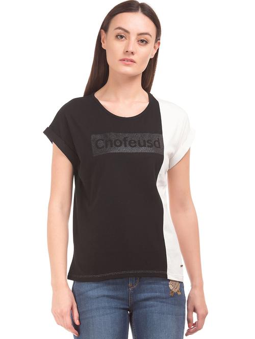 round neck color block top - 18195167 - Very Small Image - 1