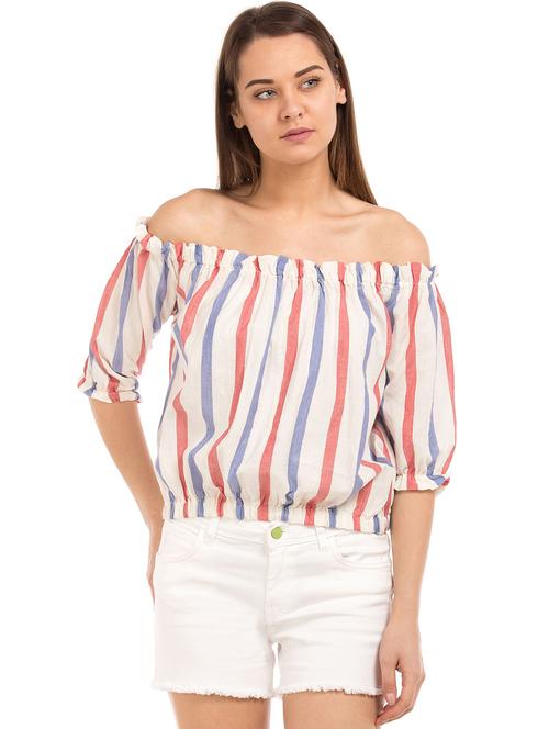 off shoulder striped top - 18195170 - Very Small Image - 1