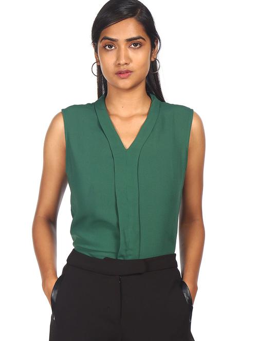 women's straight v neck top - 18195216 - Very Small Image - 1