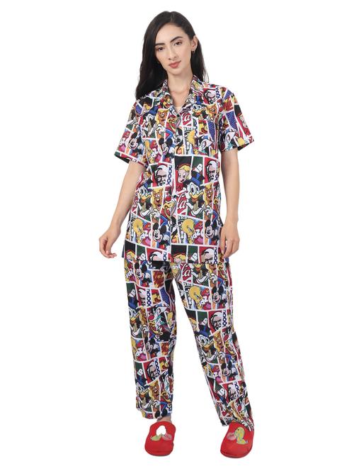 shirt collar printed nightwear pajama set - 18198288 - Very Small Image - 1