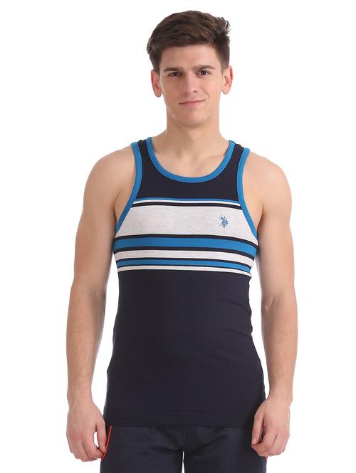 navy-blue striped cotton vest - 18198395 - Very Small Image - 1