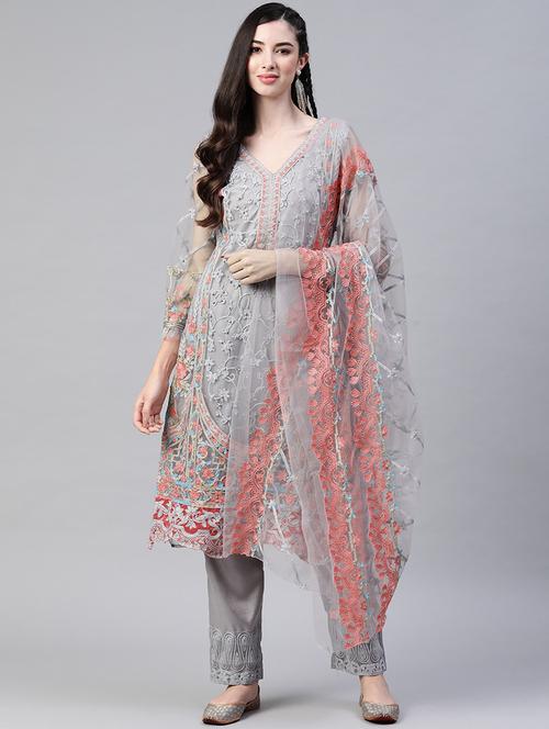 embroidered unstitched suit set - 18198824 - Very Small Image - 1
