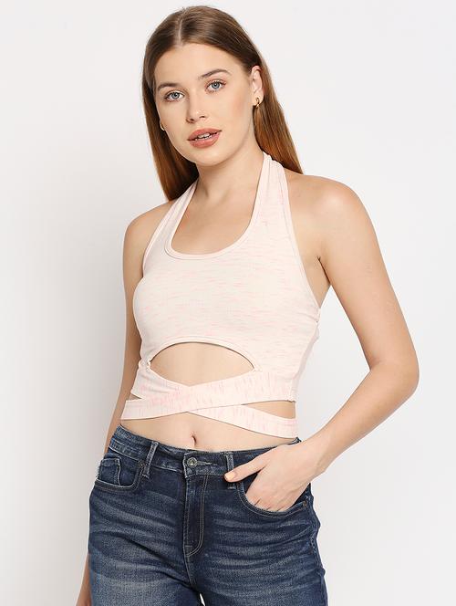 halter neck solid crop top - 18198957 - Very Small Image - 1