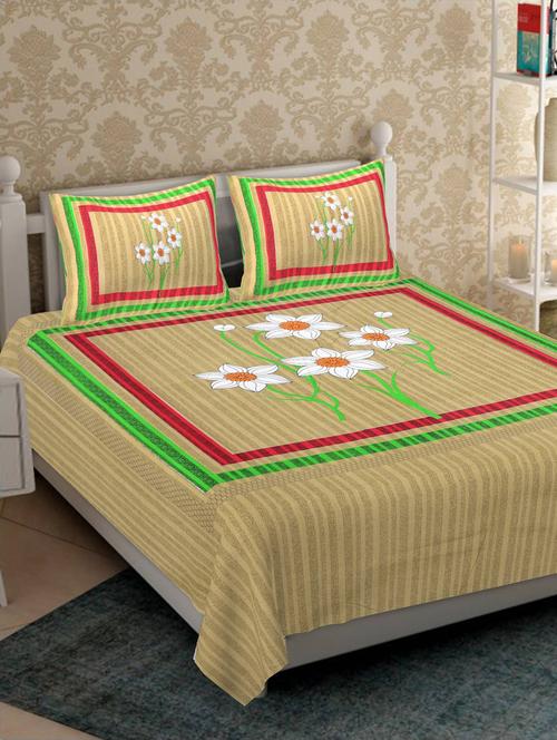 divamee jaipuri print cotton double bedsheet with 2 pillow covers -color resistance-size 85x90 inchs - 18199779 - Very Small Image - 1