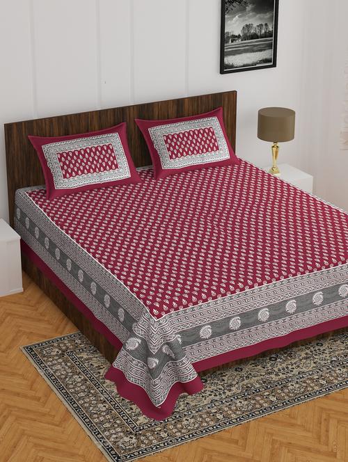 divamee jaipuri print cotton double bedsheet with 2 pillow covers -color resistance-size 85x90 inchs - 18199787 - Very Small Image - 1