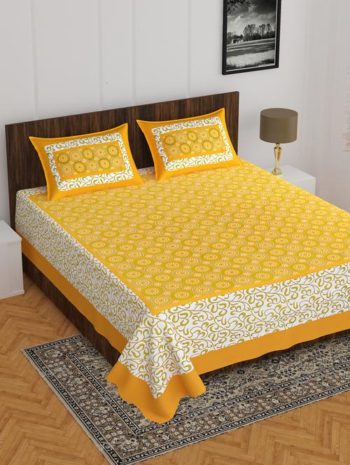 divamee jaipuri print cotton double bedsheet with 2 pillow covers -color resistance-size 85x90 inchs - 18199789 - Very Small Image - 1