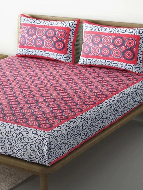 divamee jaipuri print cotton double bedsheet with 2 pillow covers -color resistance-size 85x90 inchs - 18199791 - Very Small Image - 1