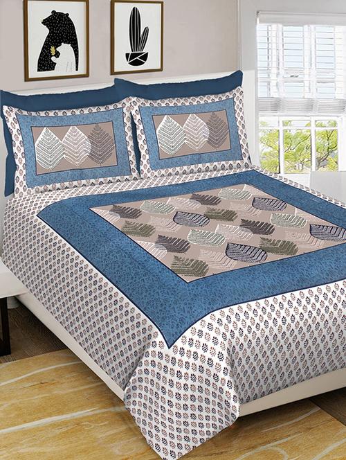 divamee jaipuri print cotton double bedsheet with 2 pillow covers -color resistance-size 85x90 inchs - 18199796 - Very Small Image - 1
