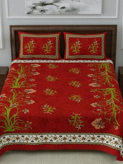 divamee jaipuri print cotton double bedsheet with 2 pillow covers -color resistance-size 85x90 inchs - 18199802 - Very Small Image - 1