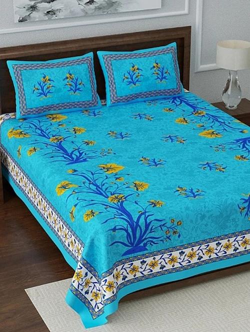 divamee jaipuri print cotton double bedsheet with 2 pillow covers -color resistance-size 85x90 inchs - 18199803 - Very Small Image - 1