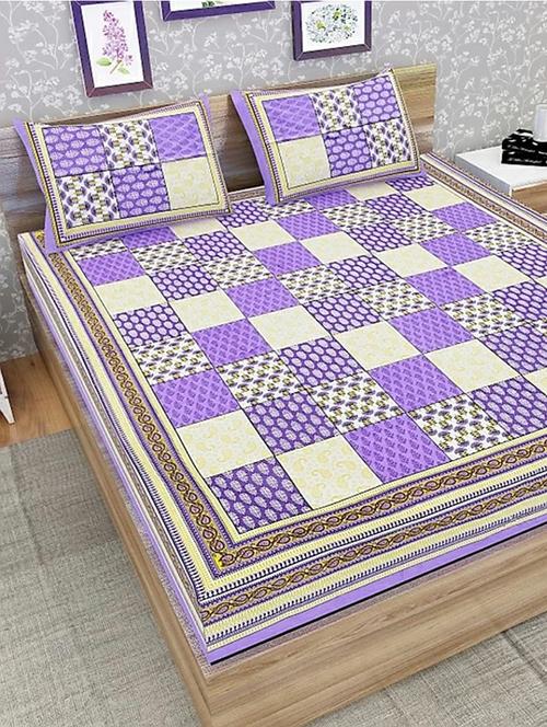 divamee jaipuri print cotton double bedsheet with 2 pillow covers -color resistance-size 85x90 inchs - 18199808 - Very Small Image - 1