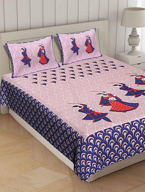 divamee jaipuri print cotton double bedsheet with 2 pillow covers -color resistance-size 85x90 inchs - 18199815 - Very Small Image - 1