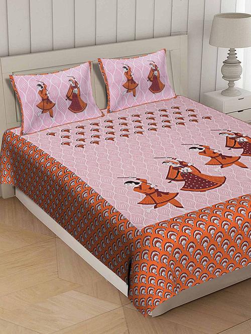 divamee jaipuri print cotton double bedsheet with 2 pillow covers -color resistance-size 85x90 inchs - 18199817 - Very Small Image - 1