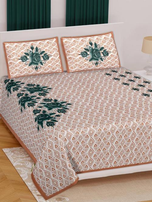divamee jaipuri print cotton double bedsheet with 2 pillow covers -color resistance-size 85x90 inchs - 18199829 - Very Small Image - 1