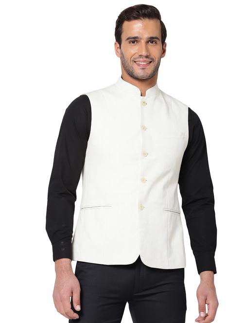 beige solid nehru jacket - 18200057 - Very Small Image - 1