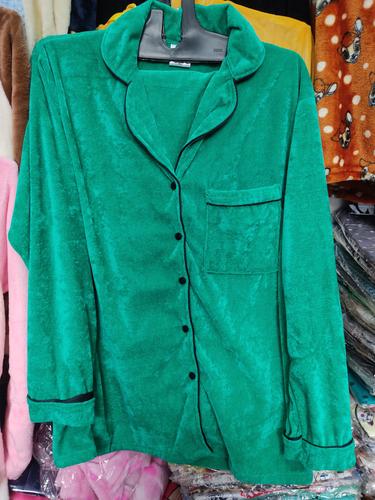 ladies velvet night wear set green - 18200821 - Very Small Image - 1