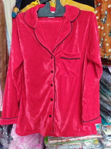 ladies velvet night wear set red - 18200825 - Very Small Image - 1