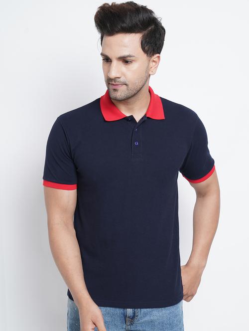 navy blue solid polo t-shirt - 18200921 - Very Small Image - 1