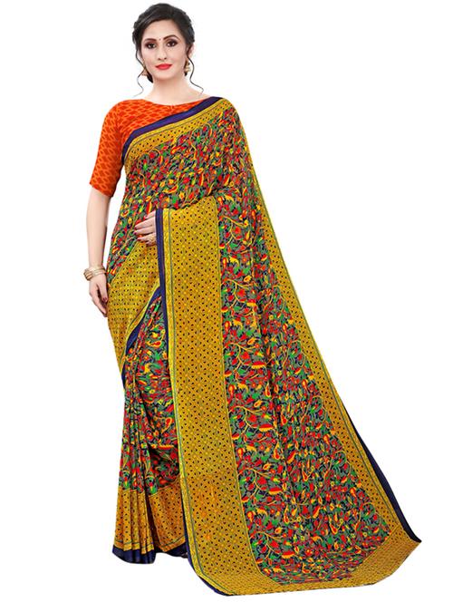 orange georgette printed saree with blouse - 18201022 - Very Small Image - 1