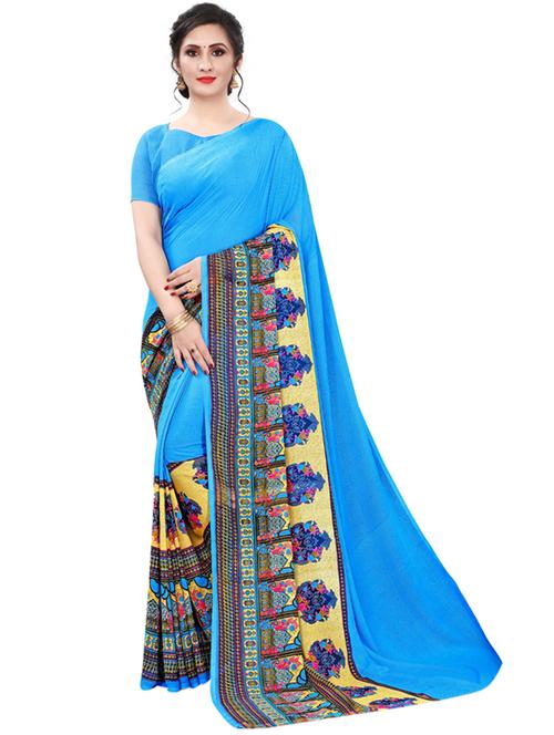 turquoise printed saree with blouse - 18201027 - Very Small Image - 1