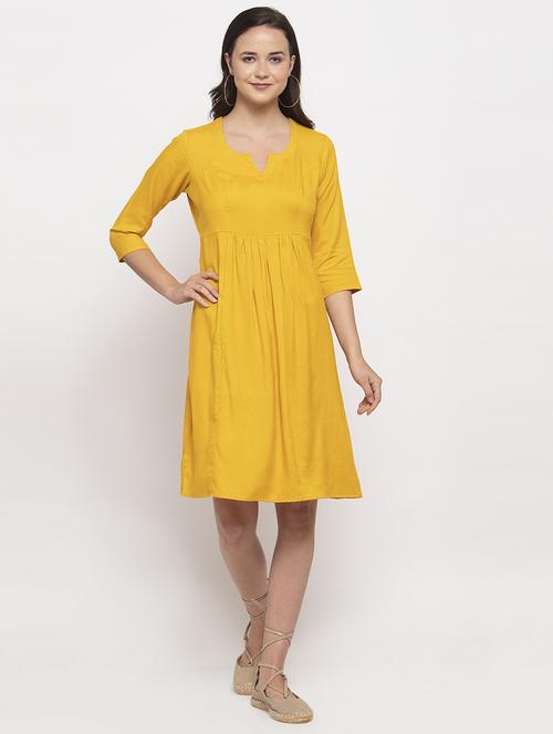 yellow solid a-line dress - 18201042 - Very Small Image - 1