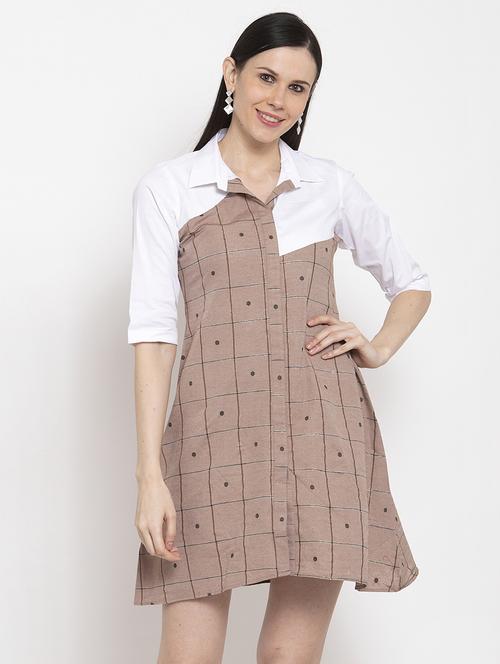 brown printed a-line dress - 18201064 - Very Small Image - 1